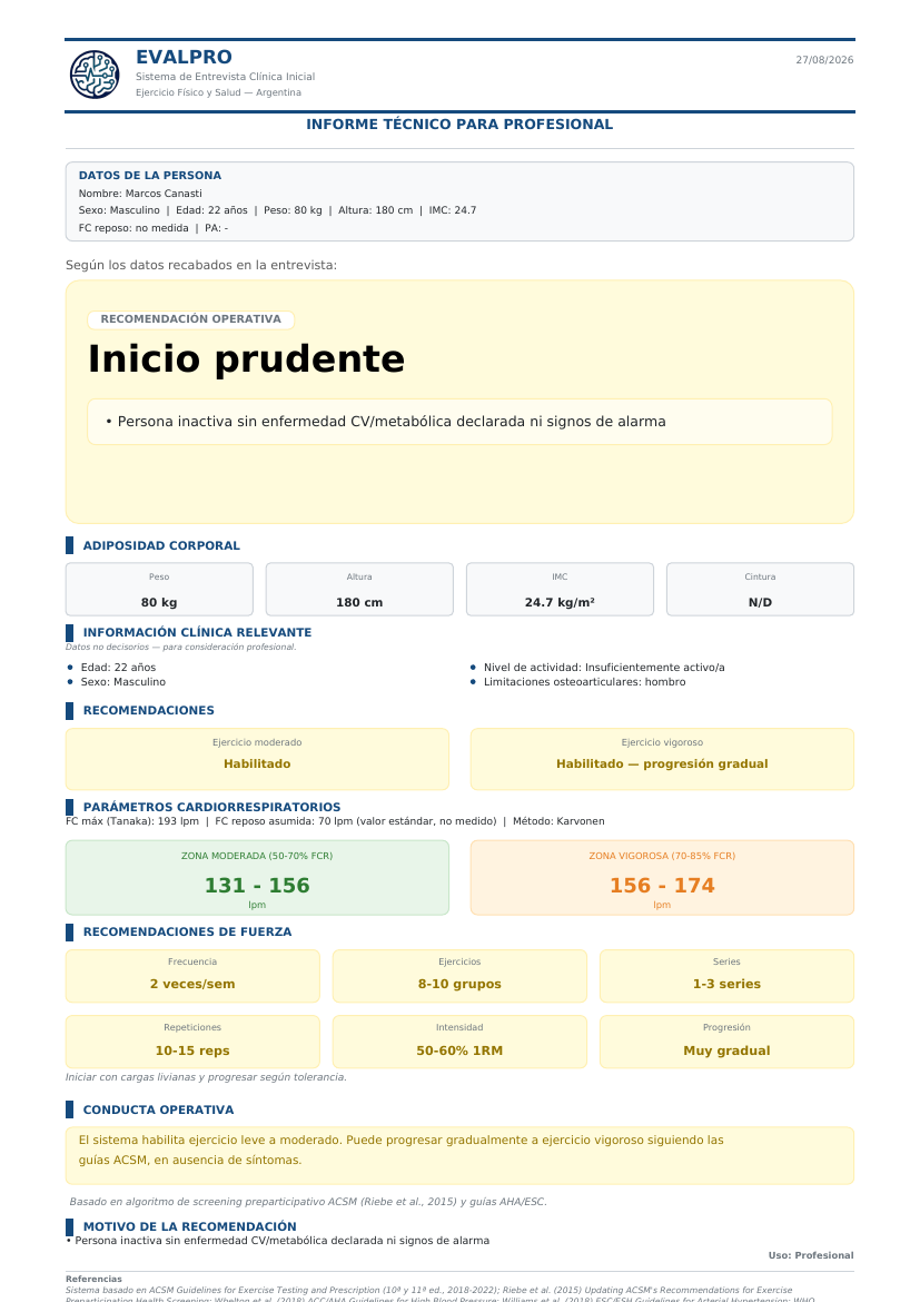 Informe EVALPRO — Inicio prudente